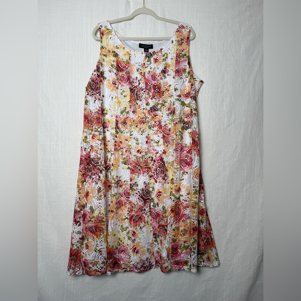 Perceptions New York Cottagecore Whimsical Sleeveless Floral Crochet Dress 1x